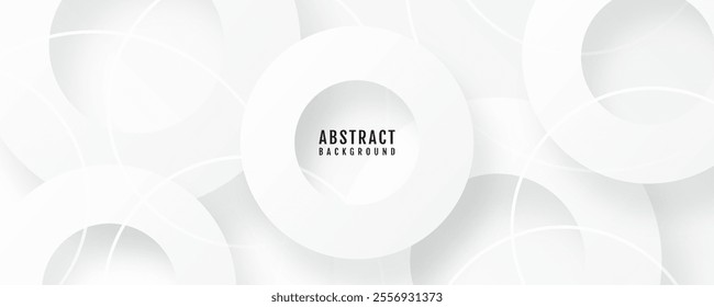 3D white abstract background overlap layer on bright space with cutout shape effect decoration. Modern graphic design element circles style concept for web banner, art, flyer, card, or brochure cover