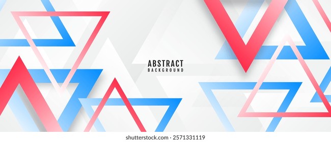 3D white abstract background overlap layer on bright space with blue red triangles effect decoration. Modern graphic design element cutout style concept for web banner, flyer, card or brochure cover