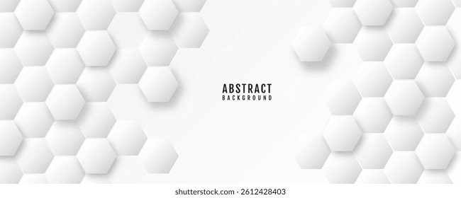 3D white abstract background overlap layer on bright space with embossed hexagons decoration. Modern graphic design element honeycomb style concept for web banner, art, flyer, card, or brochure cover