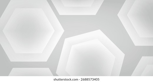 3D white abstract background overlap layer on bright space with cutout shape effect decoration. Modern graphic design element hexagons style concept for web banner, art, flyer, card, or brochure cover