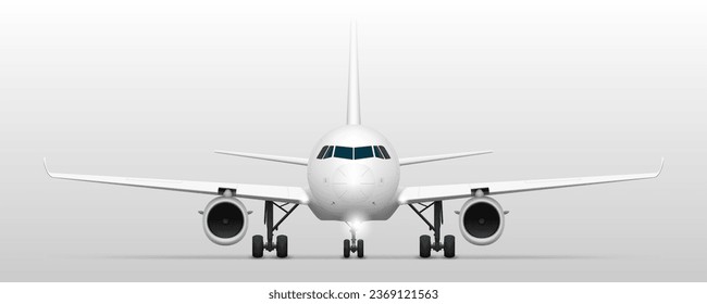 3D White Airplane Isolated On Gradient Background. Front View. EPS10 Vector