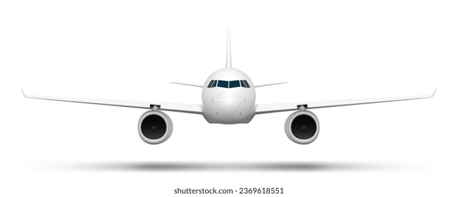 3D White Airplane Isolated On White Background. Front View. EPS10 Vector