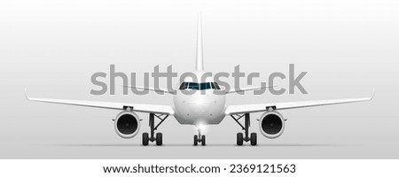 3D White Airplane Isolated On Gradient Background. Front View. EPS10 Vector