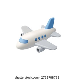 Avión blanco 3D sobre fondo blanco. Icono, para viajes aéreos internacionales, conceptos de viaje. Avión de pasajeros. Ilustración vectorial.