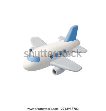 3D white airplane on white background. Icon, for international air travel, travel concepts. Passenger plane. Vector illustration.