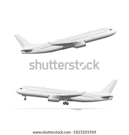 3D White Airplane Take Off And Landing Flying. EPS10 Vector