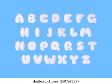 3d white alphabet balloon set isolated on blue. Render font characters. Decorative shiny symbols for banner, cover, holidays, anniversary party or birthday. Vector Illustration