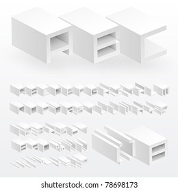 3d white alphabet and numbers. Vector illustration.