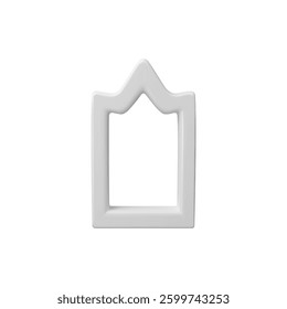 3D White Arch Frame Mockup with Islamic Design. Ramadan Kareem, Window, Door or Frame. Vintage Architectural Element. Isolated Background. Vector Illustration. Cartoon Style.