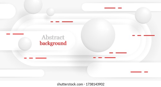 geometrische 3D-Formen mit weißem Hintergrund. А rote Tapete, Kugeln. Papierschnitt Weiße Wand mit Kugel. Vector-Abbildung. Futuristisches horizontales Banner. Hintergrund, Vorlage, Web