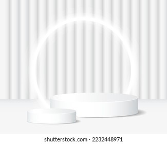 3d white background. Podium product presentation, mock up, show cosmetic product, Podium, stage pedestal or platform. Vector illustration
