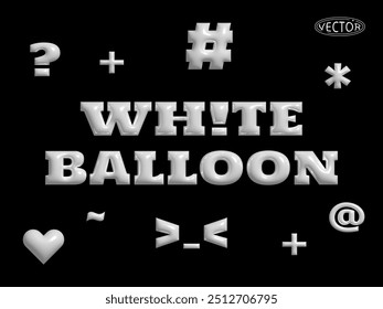 3D white balloon inflated alphabet vector. Y2K concept typography.