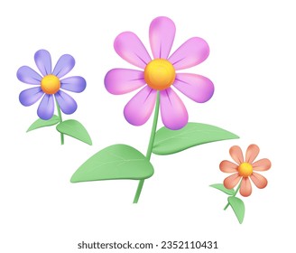 3D white banner or floral backdrop decorated with gorgeous multicolored blooming flowers and leaves border. 3D Spring botanical vector illustration on white background