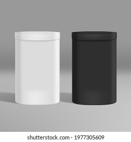 3D White And Black Round Paper Box Isolated On Background. EPS10 Vector