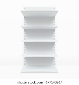 3D White Blank Empty Shelf. Front View. EPS10 Vector