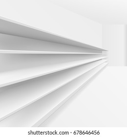 3D White Blank Empty Shelf. Front View. EPS10 Vector