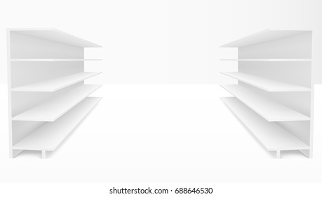 3D White Blank Empty Shelf Pass Way To Cash. EPS10 Vector