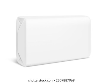 3D White Blank Foil Or Paper Packaging For Soap, Butter Or Other Isolated On White Background. EPS10 Vector