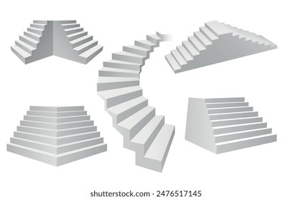 3d white blank pedestal set. Realistic staircase pedestals set isolated on white vector illustration