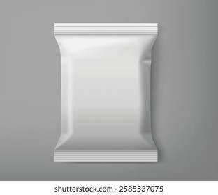 3d White Blank Plastic Metallic Foil Bag Mockup Template. Vector Illustrator