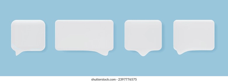 3d burbuja blanca de voz, conjunto de mensajes de chat de redes sociales. Forma cuadrada de texto vacía para comentarios, aplicación de diálogo, web. Ilustración vectorial en estilo de caricatura