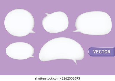 Burbujas De Discurso En Blanco Y Blanco En 3D Aisladas. Pin de globo de chat cuadrado y redondeado. Trampa de forma de notificación. Comunicación, Web, Redes Sociales, App Button. Vector 3d realista.