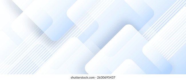 3D white blue abstract background overlap layer on bright space with cutout shape effect decoration. Modern graphic design element rounded squares style concept for web, flyer, card, or brochure cover