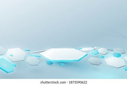 3D white and blue hexagons podium display with Technology futuristic medical healthcare and science concept. Vector Illustration