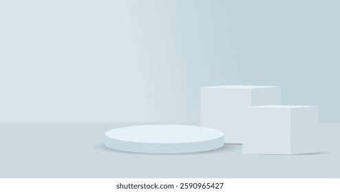 3D White and Blue round podium product display  background design.
