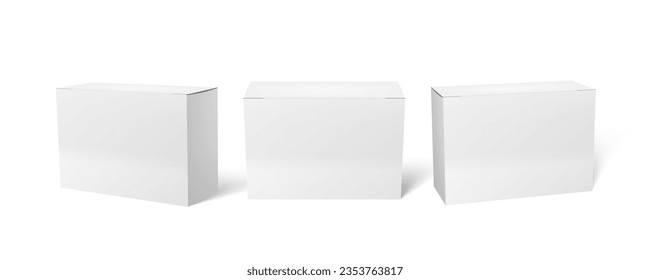 3D White Box Blank Packaging Boxes Set. EPS10 Vector