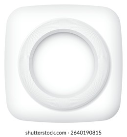 3D white bulge circle frame on bulge rounded square isolated graphic illustration.