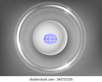 3d white button earth on a gray background