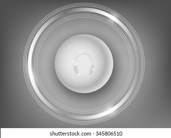 3d white button headphones  on a gray background