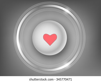 3d white button heart on a gray background