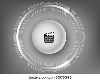 3d white button slapstick on a gray background, movie clapper board