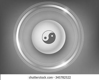 3d white button  tai chi on a gray background, yin yang icon