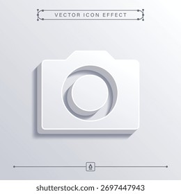 Icono blanco de la cámara 3D en estilo minimalista limpio que representa la Fotografía, multimedia y diseño de interfaz digital para la ilustración moderna de negocios y medios