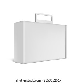 3D White Cardboard Package Box With Handle. EPS10 Vector