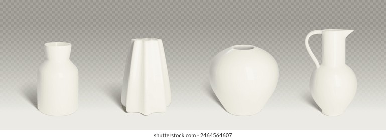 3d white ceramic vase. Isolated pottery vector. Glass bottle sculpture for flower collection with shadow. Art gallery decoration. Empty tall cylinder flowerpot. Realistic trend minimal clay urn