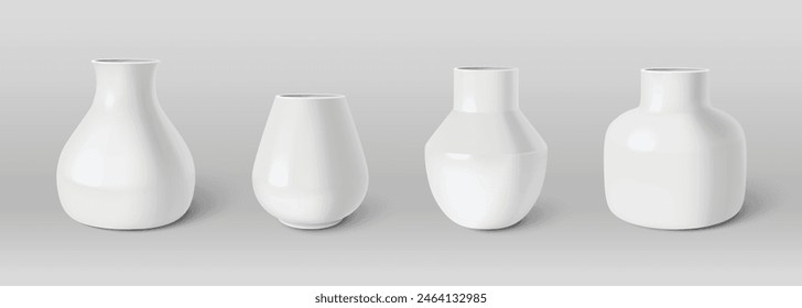 3d white ceramic vase. Porcelain glass or pottery flower pot isolated on background. Bottle sculpture realistic design. Abstract vertical classic gallery bowl. Minimalist trend clay cylinder urn.