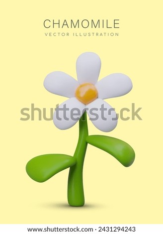 3D white chamomile in plasticine style. Cute daisy. Vertical concept