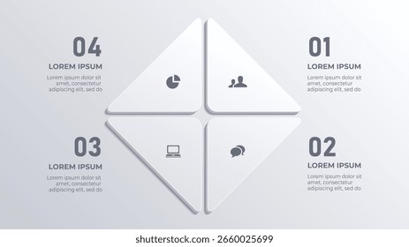 Infografía 3D White Circle con línea de tiempo de negocios de 4 pasos para presentaciones Corporativas modernas