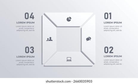3D White Circle Infográfico com 4 Etapas Business Timeline para apresentações corporativas limpas e profissionais