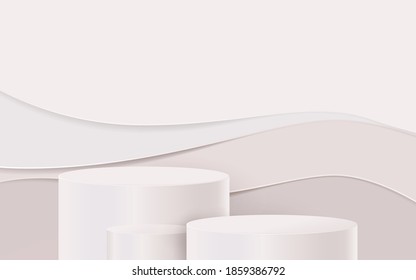 Pantalla de podio de círculo blanco 3D sobre fondo de arte de papel ondulado. Ilustración vectorial