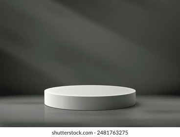 3D White Circle Podium on Gray Wall Surface Background, Modern Style Product Display Mockup for Showroom Showcase