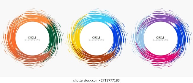 3D white circles with blue orange brush strokes isolated on bright background. Elegant watercolour set. Textured effect bundle. Graphic design element grainy style for ads, big, mega, or flash sale
