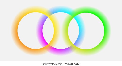 3D white circles frames background set on bright copy space. Colorful lights decoration. Minimal modern graphic design element with glowing style concept for web, poster, flyer, vector illustration