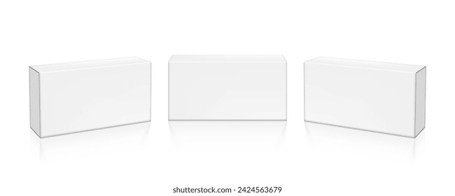 3D White Clear Mini Boxes Packaging With Shadow. EPS10 Vector