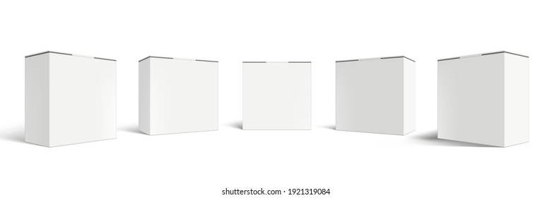 3D White Clear Mini Cardboard Boxes Packaging Big Set. EPS10 Vector