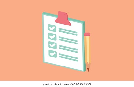 3D White clipboard with checklist.3d goal for technology,online social media usage illustration.